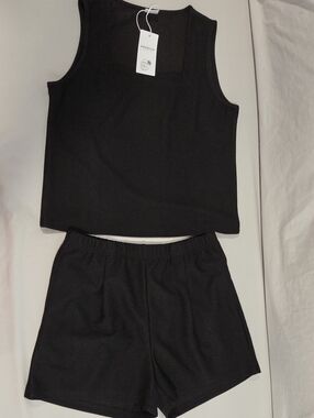 XIEERDUO Black Ribbed Tank & Shorts Set